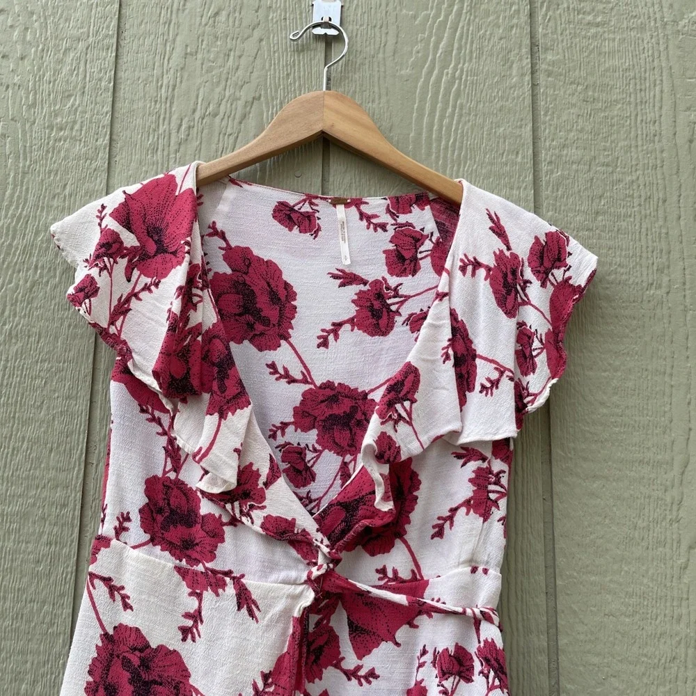 Free People French Quarter Ruffled Mini Wrap Dress Size small Red white Fairycor - Picture 4 of 13